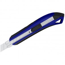 Нож канцелярский 18мм Berlingo "Razzor 300", auto-lock, металл. направл., мягкие вставки, синий, европодвес
