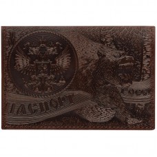 Обложка для паспорта OfficeSpace "Медведь", кожа, тиснение, коричневая