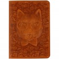 Обложка для паспорта Кожевенная мануфактура, нат. кожа, "Пес в очках", коричневый