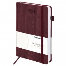 Ежедневник датированный 2024 А5 138x213мм BRAUBERG Wood, под кожу, держатель для ручки, бордовый, 114900