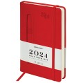 Ежедневник датированный 2024 А5 138x213мм BRAUBERG Optimal, под кожу, резинка-фиксатор, держатель для ручки, красный,, 114974