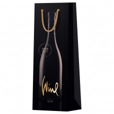 Пакет подарочный 12*36*8,5см MESHU "Black", матовое ламинирование, отд.фольгой, под бутылку