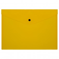 Папка-конверт на кнопке СТАММ А4, 150мкм, пластик, прозрачная, желтая, удаляемая этикетка