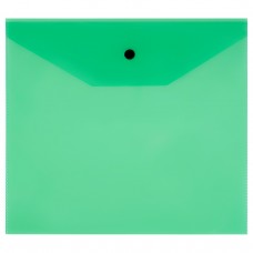 Папка-конверт на кнопке СТАММ А5+, 120мкм, пластик, прозрачная, зеленая, удаляемая этикетка