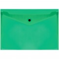 Папка-конверт на кнопке СТАММ, А4, 150мкм, прозрачная, зеленая, удаляемая этикетка