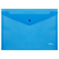 Папка-конверт на кнопке СТАММ А4, 180мкм, пластик, прозрачная, синяя, удаляемая этикетка