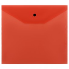 Папка-конверт на кнопке СТАММ А5+, 120мкм, пластик, прозрачная, красная, удаляемая этикетка