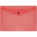 Папка-конверт на кнопке СТАММ, А4, 150мкм, прозрачная, красная, удаляемая этикетка