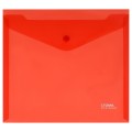 Папка-конверт на кнопке СТАММ А5+, 180мкм, пластик, прозрачная, красная, удаляемая этикетка