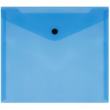 Папка-конверт на кнопке СТАММ, А5 (190*240мм), 150мкм, прозрачная, синяя, удаляемая этикетка