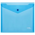 Папка-конверт на кнопке СТАММ А5+, 180мкм, пластик, прозрачная, синяя, удаляемая этикетка