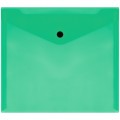 Папка-конверт на кнопке СТАММ, А5 (190*240мм), 150мкм, прозрачная, зеленая, удаляемая этикетка