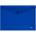Папка-конверт на кнопке СТАММ А4, 180мкм, пластик, непрозрачная, синяя, удаляемая этикетка