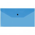 Папка-конверт на кнопке СТАММ, С6, 150мкм, прозрачная, синяя, удаляемая этикетка