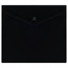 Папка-конверт на кнопке СТАММ А5+, 150мкм, пластик, непрозрачная, черная, удаляемая этикетка