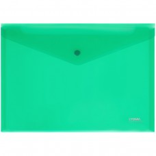 Папка-конверт на кнопке СТАММ А4, 180мкм, пластик, прозрачная, зеленая, удаляемая этикетка