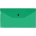 Папка-конверт на кнопке СТАММ, С6, 150мкм, прозрачная, зеленая, удаляемая этикетка