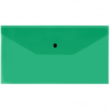 Папка-конверт на кнопке СТАММ, С6, 150мкм, прозрачная, зеленая, удаляемая этикетка