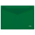 Папка-конверт на кнопке СТАММ А4, 180мкм, пластик, непрозрачная, зеленая, удаляемая этикетка
