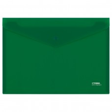 Папка-конверт на кнопке СТАММ А4, 180мкм, пластик, непрозрачная, зеленая, удаляемая этикетка