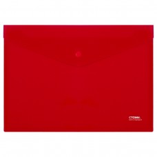 Папка-конверт на кнопке СТАММ А4, 180мкм, пластик, непрозрачная, красная, удаляемая этикетка