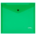 Папка-конверт на кнопке СТАММ А5+, 180мкм, пластик, прозрачная, зеленая, удаляемая этикетка