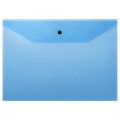 Папка-конверт на кнопке СТАММ А4, 120мкм, пластик, прозрачная, синяя, удаляемая этикетка