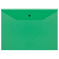 Папка-конверт на кнопке СТАММ А4, 120мкм, пластик, прозрачная, зеленая, удаляемая этикетка