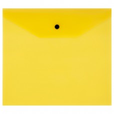 Папка-конверт на кнопке СТАММ А5+, 120мкм, пластик, прозрачная, желтая, удаляемая этикетка