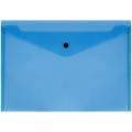 Папка-конверт на кнопке СТАММ, А4, 150мкм, прозрачная, синяя, удаляемая этикетка
