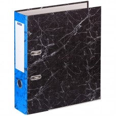 Папка-регистратор OfficeSpace 70мм, мрамор, черная, синий корешок, нижний метал. кант, 274411