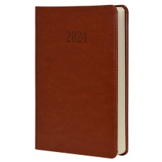 Ежедневник А5 датированный 2024г INFORMAT ИДЕЯ 176 листов коричневый, твердая обложка с тиснением, с закладкой-ляссе