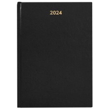 Ежедневник А5 датированный 2024г. LITE 160 листов черный твердая обложка тисн. обрез белый лин.