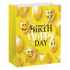 Пакет подарочный 11,4x6,4x14,6 см ЗОЛОТАЯ СКАЗКА "Happy Birthday", глиттер, желтый, 608237