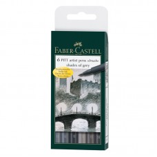 Набор капиллярных ручек Faber-Castell "Pitt Artist Pen Brush" 6шт., оттенки серого, пластик. уп., европодвес