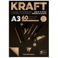 Скетчбук - блокнот 60л., А3, Clairefontaine "Kraft", на склейке, верже,черный/крафт, 90г/м2, 975819C