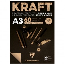 Скетчбук - блокнот 60л., А3, Clairefontaine "Kraft", на склейке, верже,черный/крафт, 90г/м2, 975819C