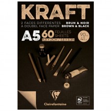 Скетчбук - блокнот 60л., А5 Clairefontaine "Kraft", на склейке, верже,черный/крафт, 90г/м2, 975817C
