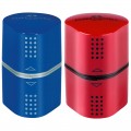 Точилка пластиковая Faber-Castell "Trio Grip 2001" 3 отверстия, 2 контейнера, красная/синяя, 183801