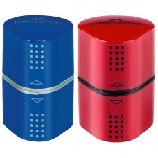 Точилка пластиковая Faber-Castell "Trio Grip 2001" 3 отверстия, 2 контейнера, красная/синяя, 183801
