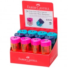Точилка пластиковая со "шторкой" Faber-Castell "Grip Auto Mini" 1 отверстие, контейнер, розовая/бирюзовая/синяя, 183405