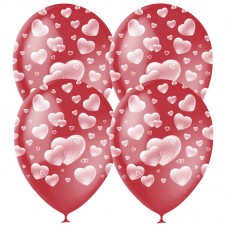 Воздушные шары,  25шт., М12/30см, ПатиБум "Cherry Red Сердца", пастель, растровый рисунок, 4690296040932
