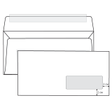 Конверты Е65 (110х220 мм), правое окно, отрывная полоса, белые, КОМПЛЕКТ 1000 шт.
