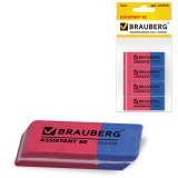 Набор ластиков BRAUBERG "Assistant 80", 4 шт., 41х14х8 мм, красно-синие, прямоугольные, термопластичная резина, 222458