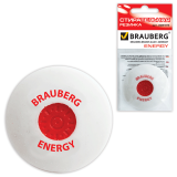 Ластик BRAUBERG "Energy", 30х30х8 мм, белый, круглый, термопластичная резина, пластиковый держатель, 222472