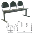 Кресло для посетителей трехсекционное "Тройка", 835х1420х520 мм, черный каркас, черный кожзам., СМ 91-03 К01