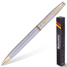 Ручка бизнес-класса шариковая BRAUBERG "De Luxe Silver", корпус серебристый, узел 1 мм, линия письма 0,7 мм, синяя, 141414