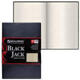 Блокнот А5 (148х218 мм), BRAUBERG "Black Jack", 128 л., гладкий кожзам, резинка, клетка, черный, 125240