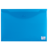 Папка-конверт с кнопкой БОЛЬШОГО ФОРМАТА (310х430 мм), А3, прозрачная, синяя, 0,18 мм, BRAUBERG, 224034