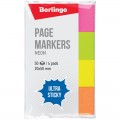 Закладки самоклеящиеся бумажные Berlingo "Ultra Sticky", 20*50мм, 50л*4 неоновых цвета, LSz_41002